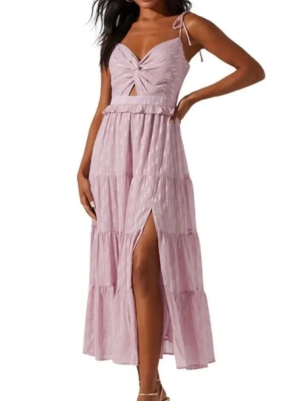 ASTR the Label Jacquard Tiered Midi Dress